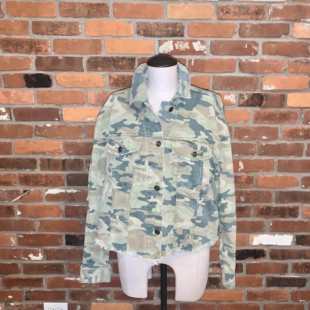 Free People Camouflage Jean Jacket